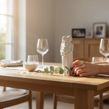 Handgegossenes Raysin‑Brautpaar in matter, weißer Optik, ca. 13 cm hoch.